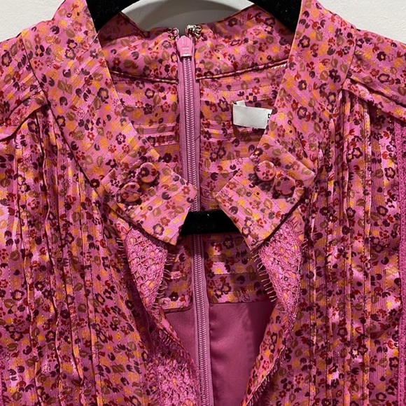 Derek Lam 10 Crosby Floral Mini Shift Dress with Lace Inserts in Pink Metallic - Picture 9 of 14